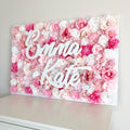 Wedding flower wall with name sign personalized backdrop pink florals