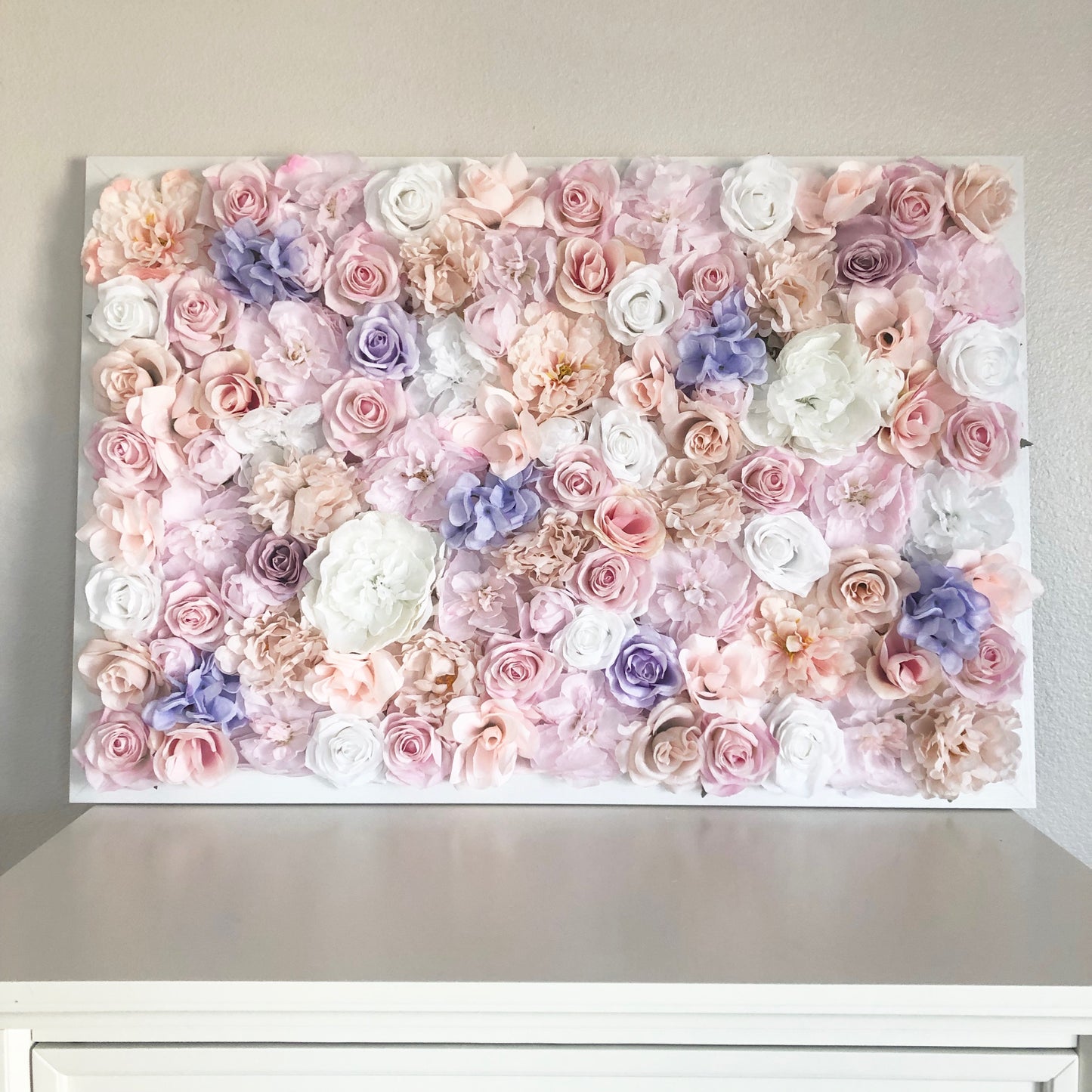 Blush flower wall with floral letter name sign for girl baby shower