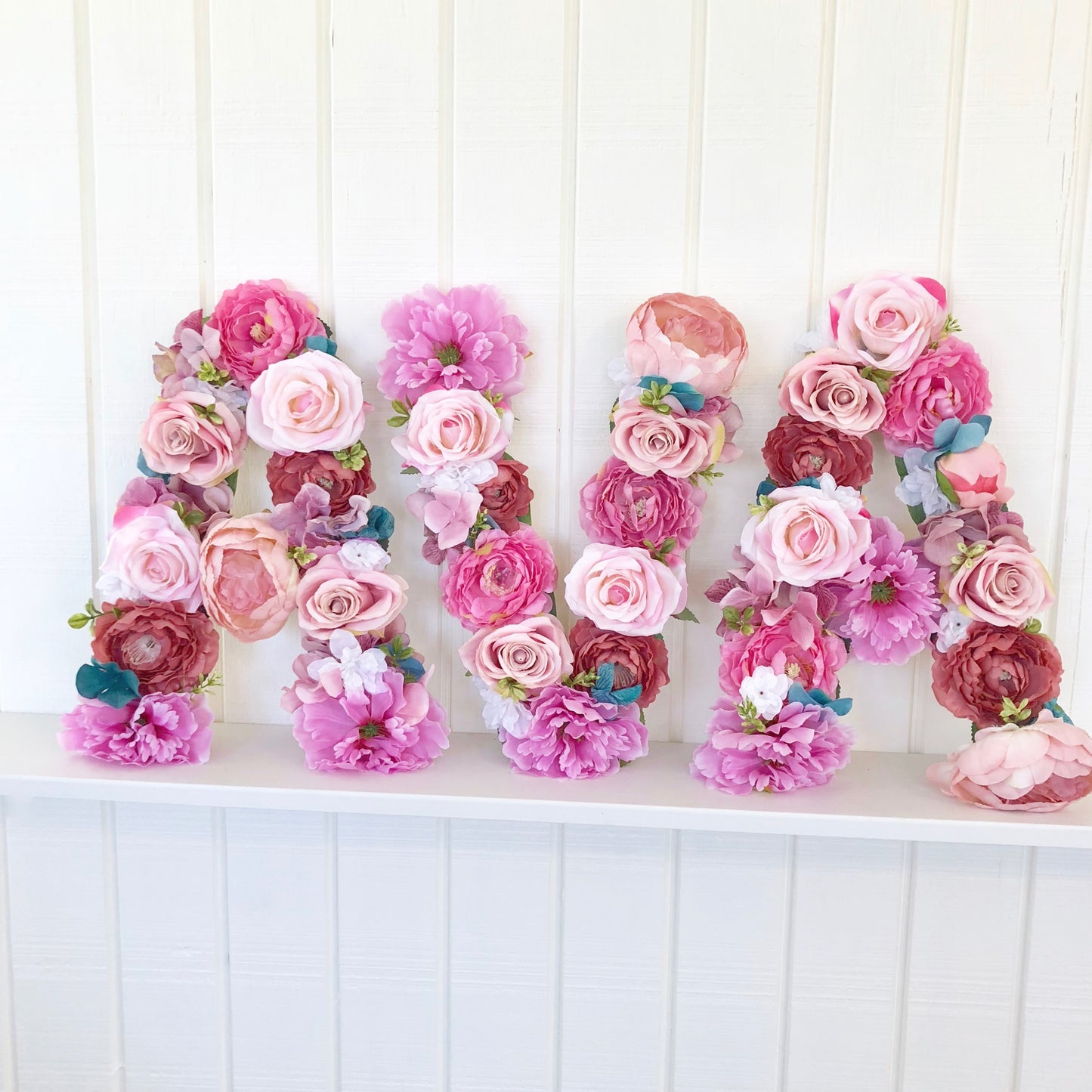 faux silk flower letter girl name sign wall art decor