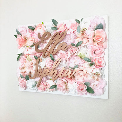 Wedding Personalized Flower Wall with Name Sign Wooden Signs Floral Art