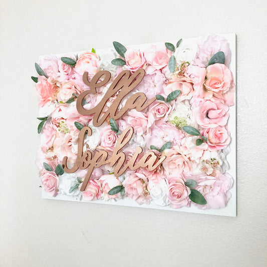 Wedding Personalized Flower Wall with Name Sign Wooden Signs Floral Art