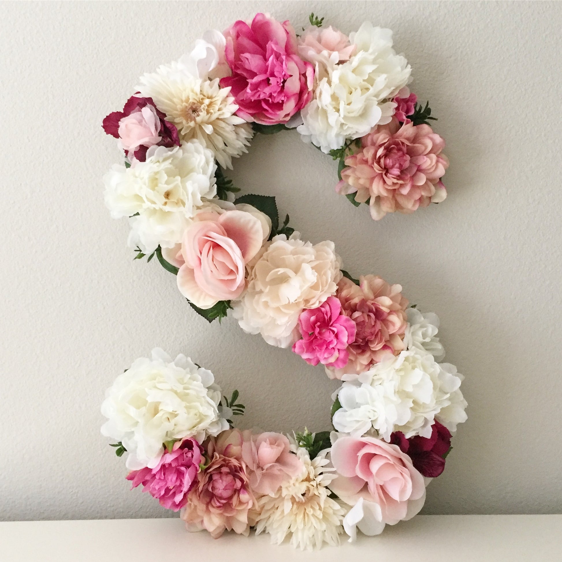 Floral letter pink flower wall decor for girl nursery