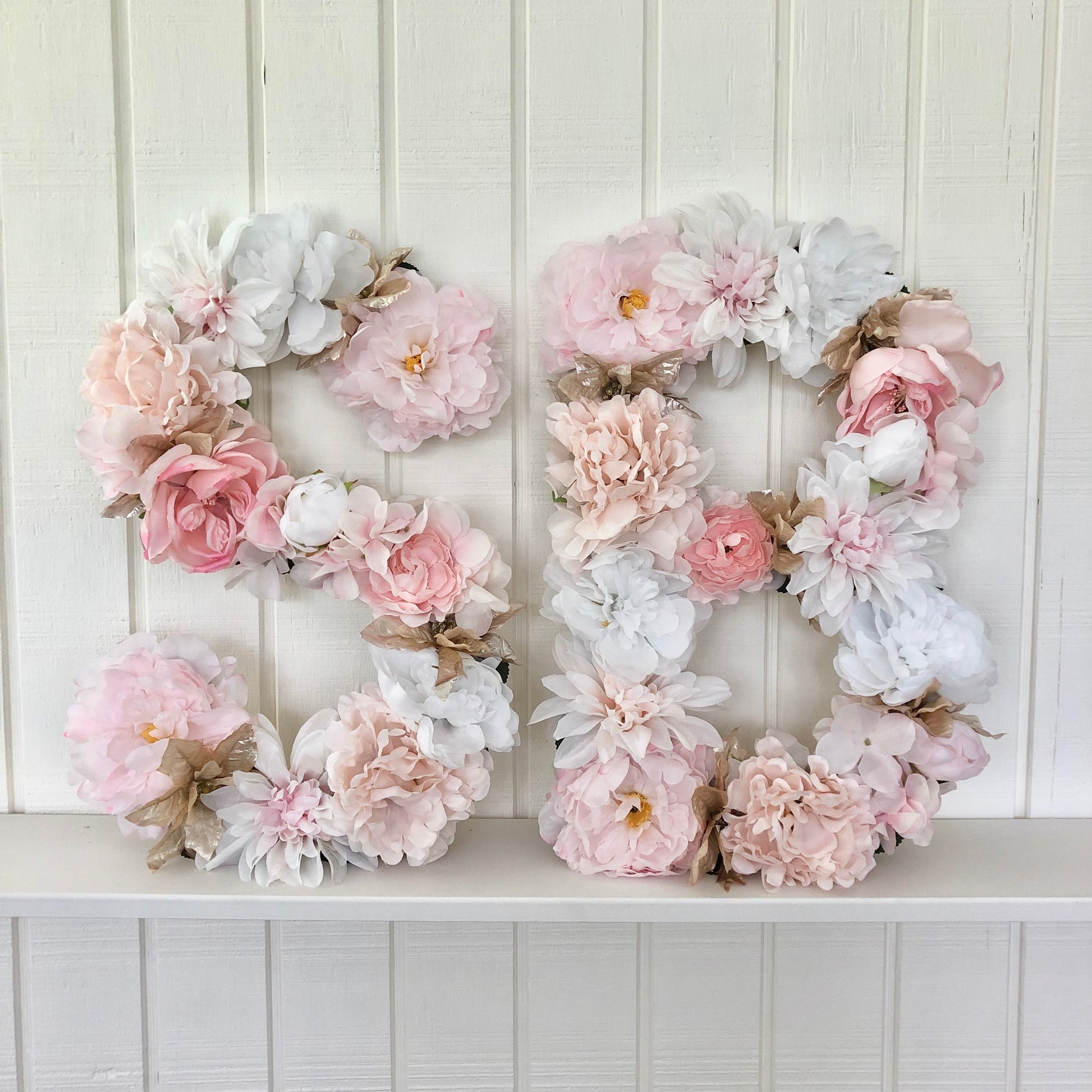 Floral letter blush baby name sign for baby shower decor