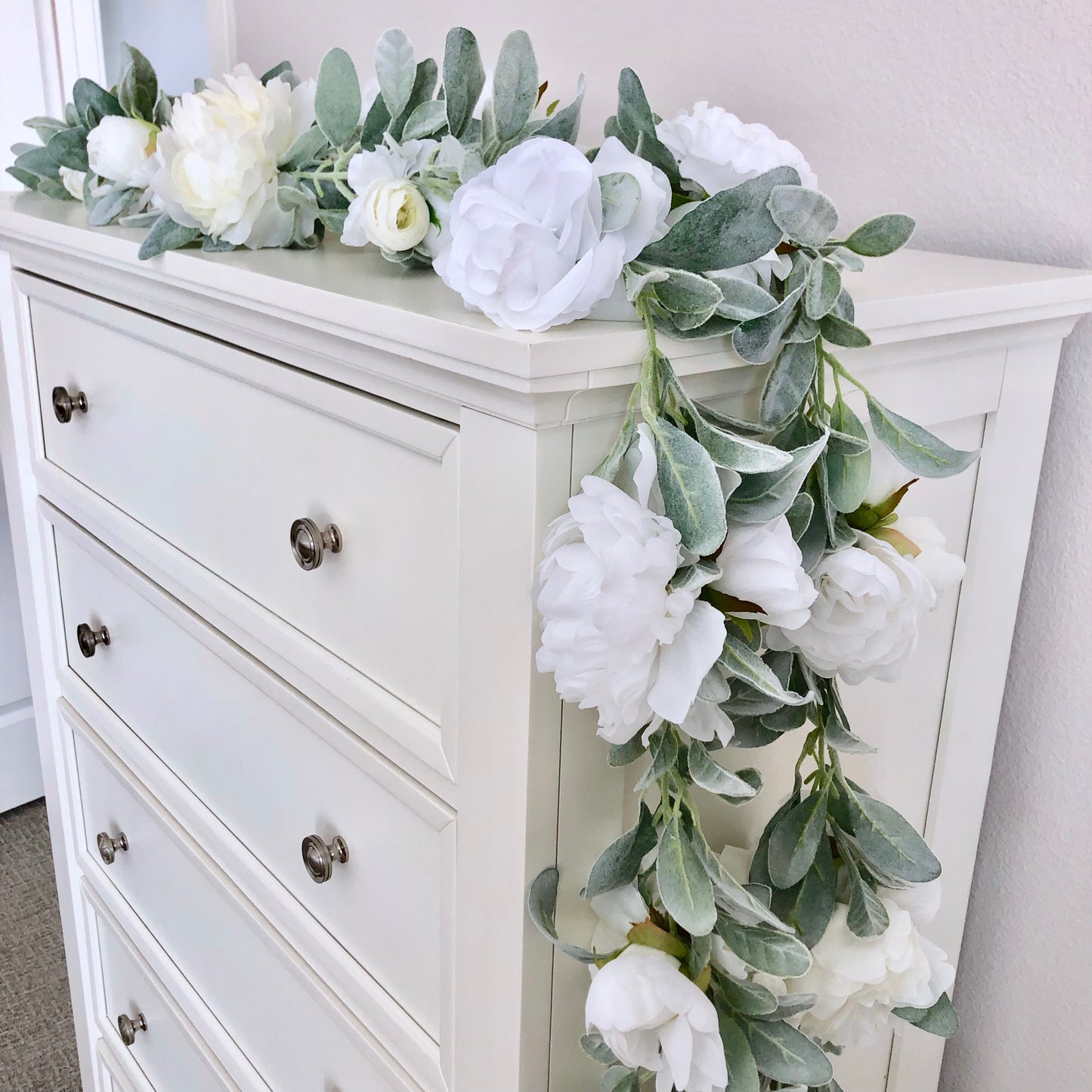 white garland lambs ear garland custom garland floral garland flower garland white baby shower decor white bridal shower decor white party decor white birthday party decor boho shower boho birthday
