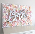 Silver and blush flower wall with name sign toddler room decor