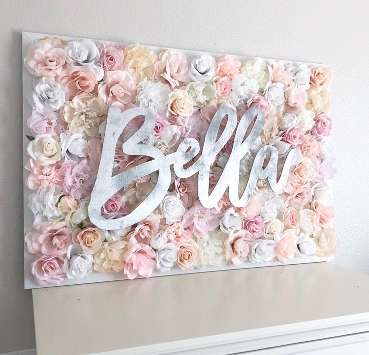 silver and blush nursery silver nursery blush nursery flower wall nursery decor girl nursery decor name sign