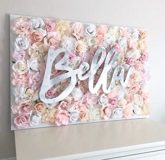 silver and blush nursery silver nursery blush nursery flower wall nursery decor girl nursery decor name sign