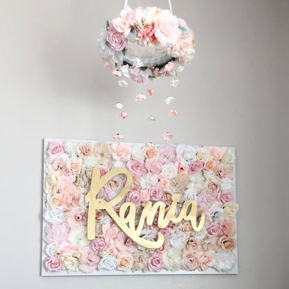 Reception Floral Wall with Name Sign Custom Display Silk Flowers Decor