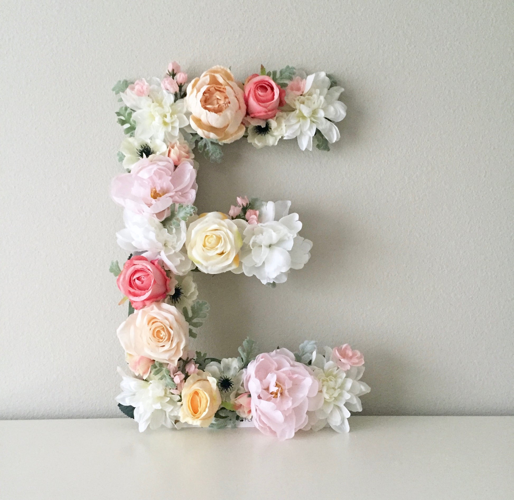 Floral letter flower name sign for baby shower and bridal shower decor