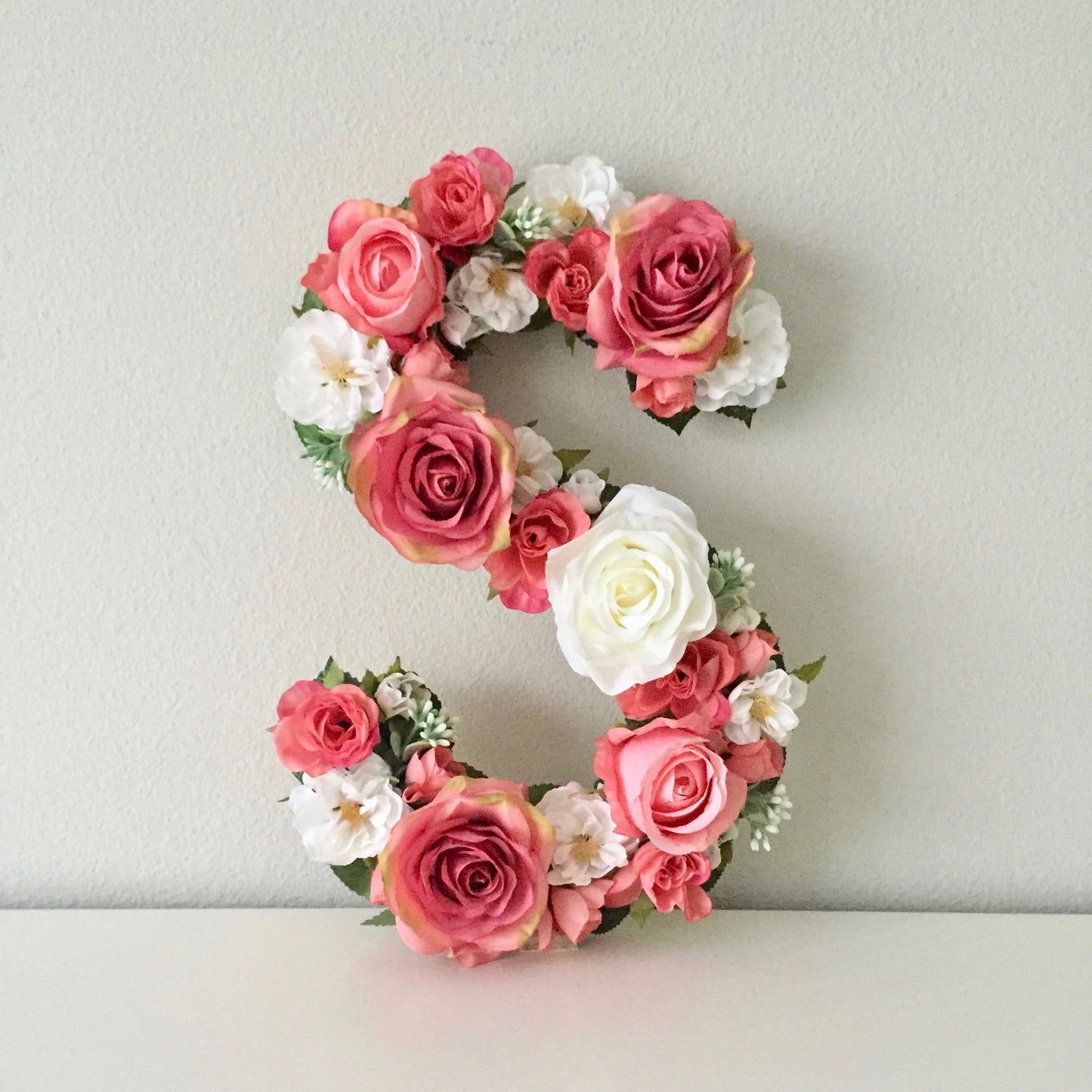 faux silk flower letter coral wall art for baby girl room decor
