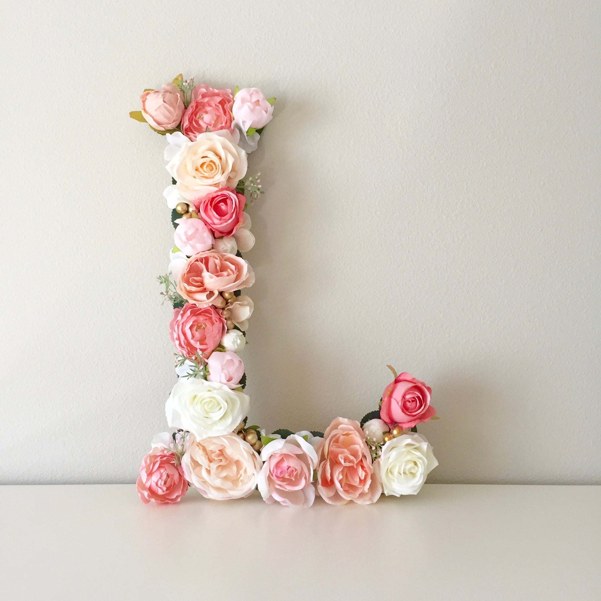 Floral letter flower wall art for baby shower and bridal shower decor