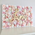 Large flower wall with name sign custom wedding decor backdrop