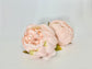 Peachy pink artificial double peony close-up - shabby chic faux silk flower