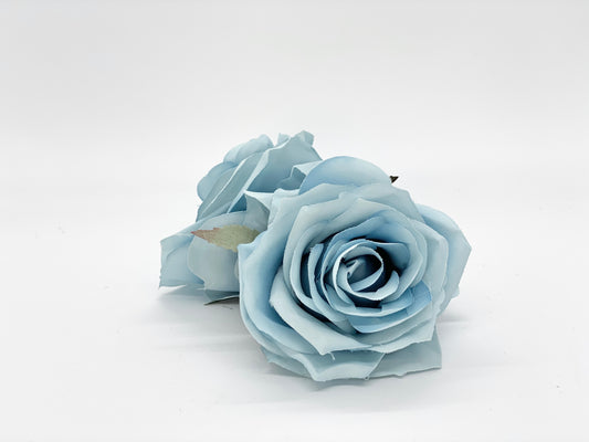 3.5 inch dusty Tiffany blue artificial rose side view - dusty blue silk wedding flower
