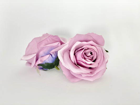 3.5-inch dusty lavender artificial rose side view - mauve-purple silk flower for weddings and floral