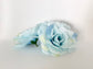 5-inch light blue artificial rose side view - watercolor pale blue faux silk flower close-up