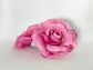 5-inch fuchsia pink artificial rose angled view - large hot pink silk flower for weddings and parties