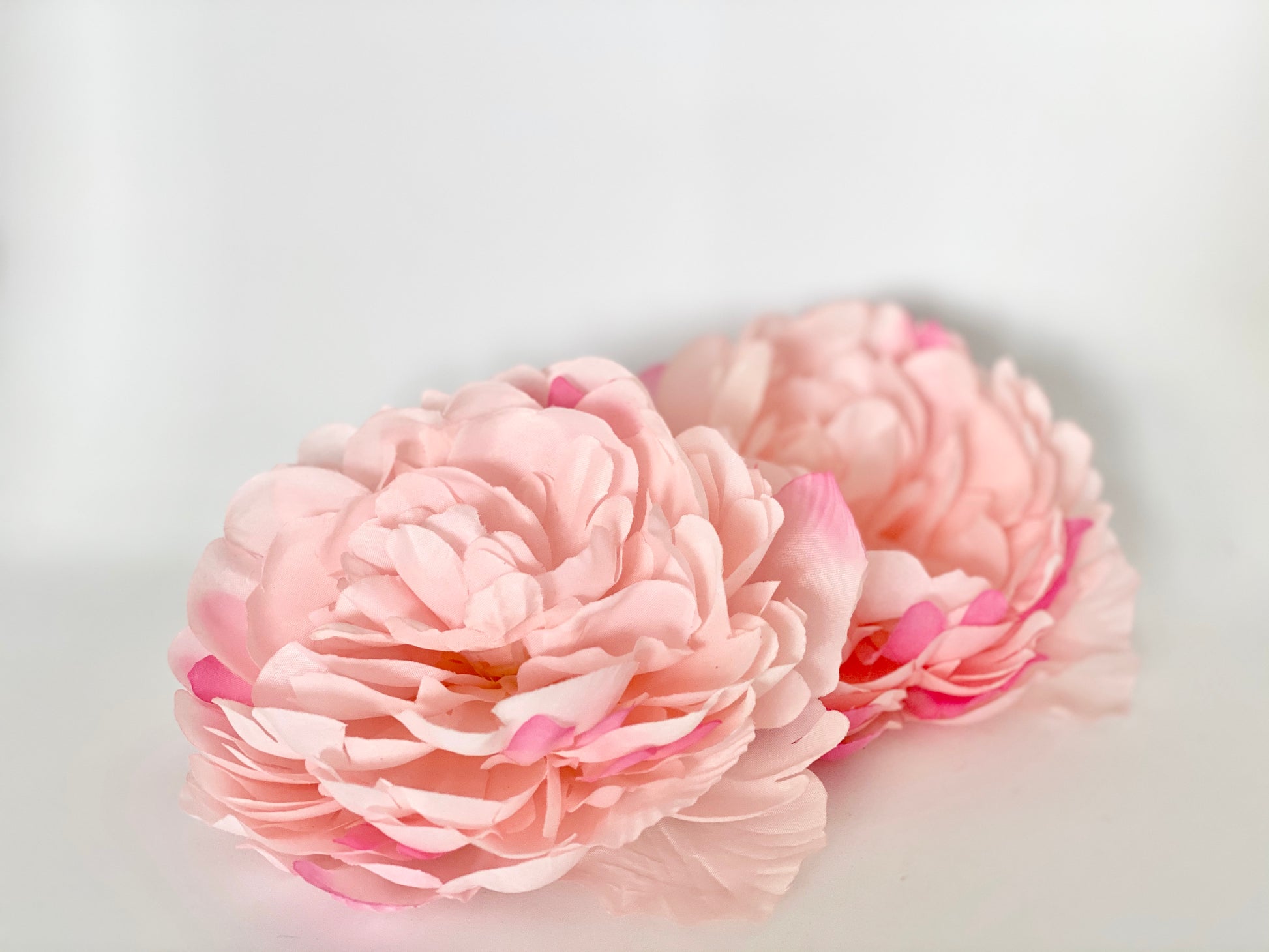 Pink peony silk flower petals detail for bridal bouquet design