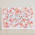 Nursery flower wall with name sign blush pink peony baby decor