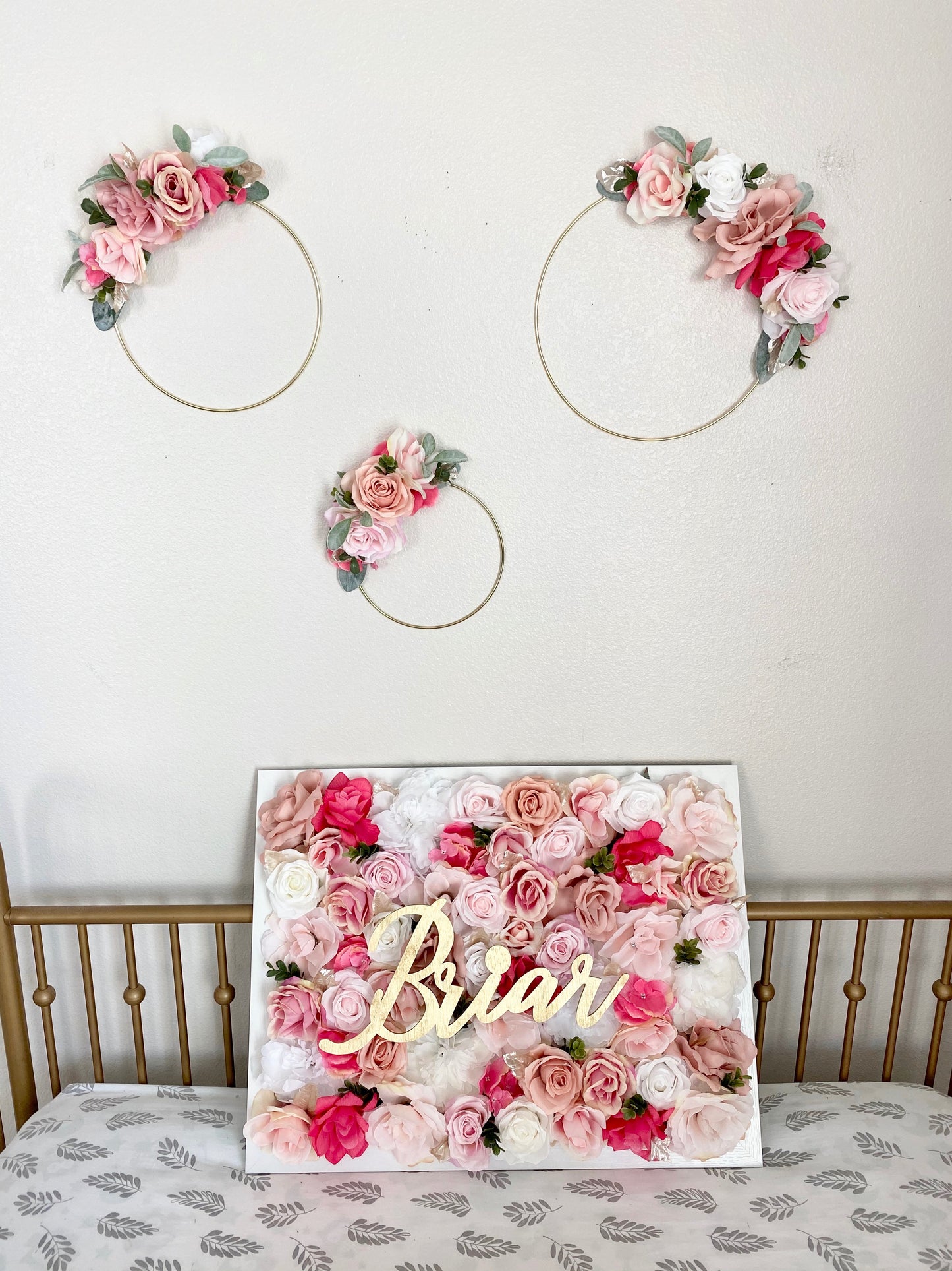 Floral Hoop Wreath, Nursery Floral Wreath, Nursery Wall Decor Girl, Photo Prop Wreath, Baby Shower Wreath Girl Nursery, Farmhouse Decor