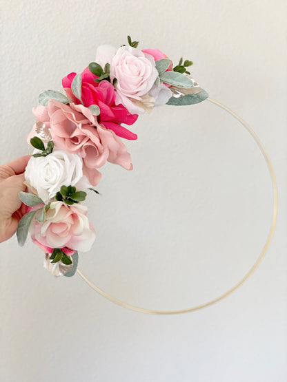 Floral Hoop Wreath, Nursery Floral Wreath, Nursery Wall Decor Girl, Photo Prop Wreath, Baby Shower Wreath Girl Nursery, Farmhouse Decor