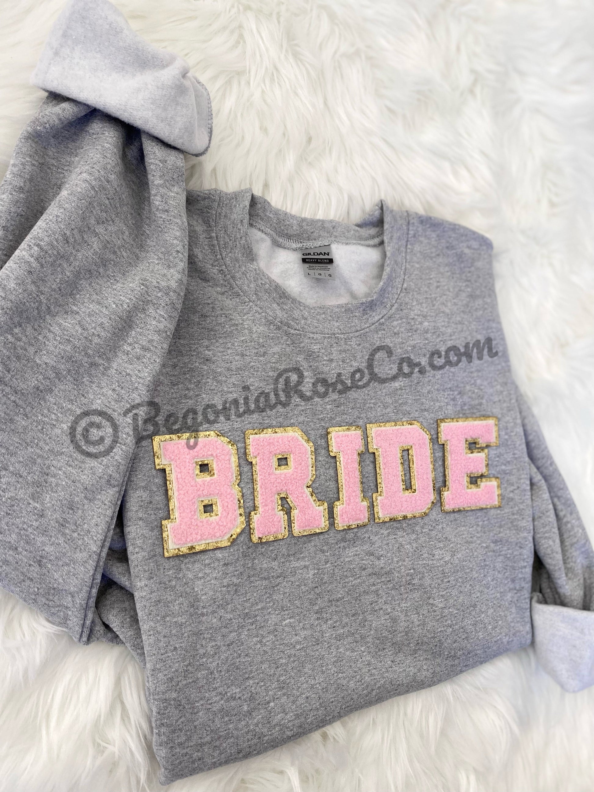 BRIDE chenille crewneck sweatshirt in sand with cream letters - wedding day shirt