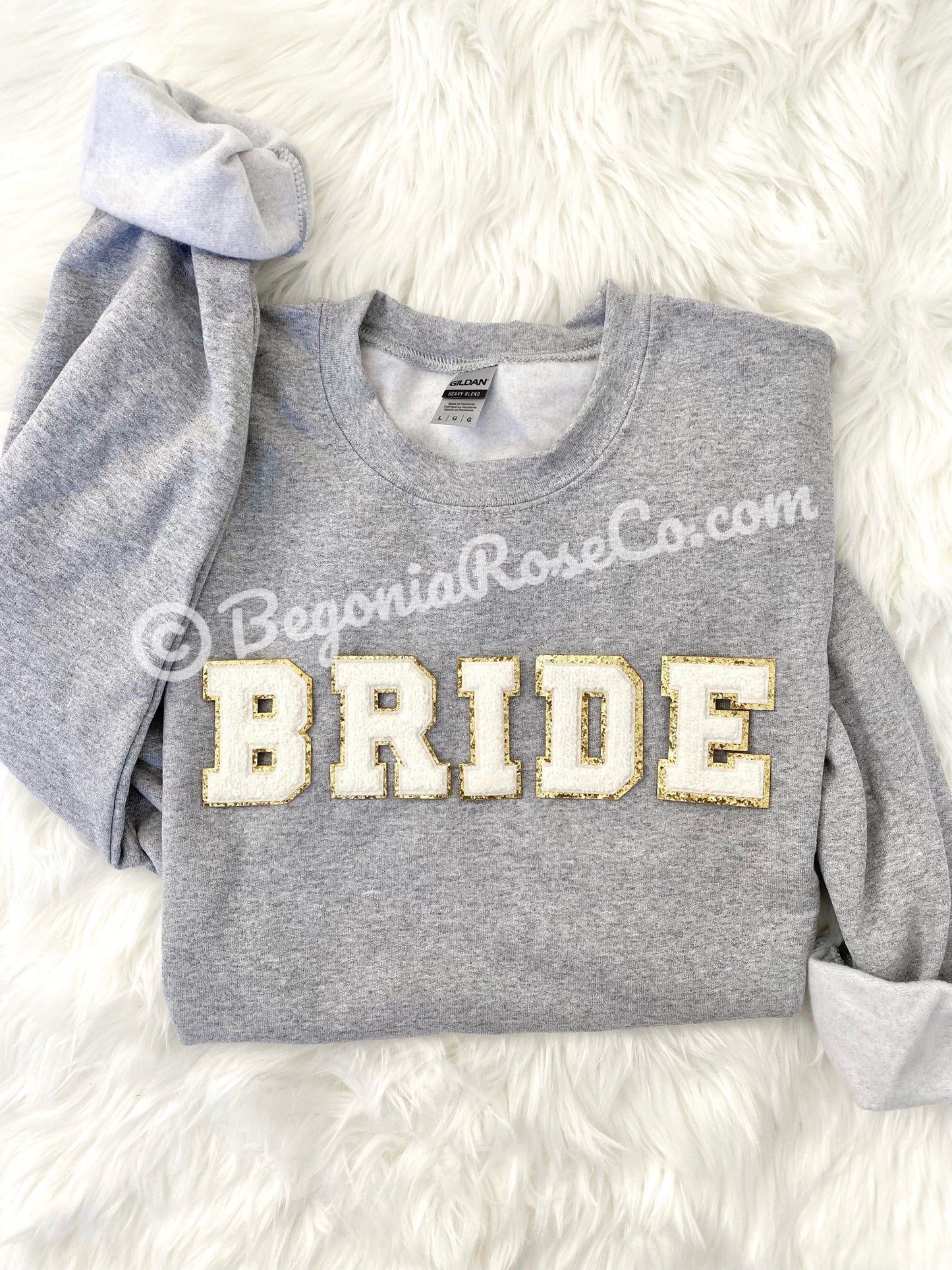 BRIDE sweatshirt in black with aqua chenille patch - bridal party sweatshirt
