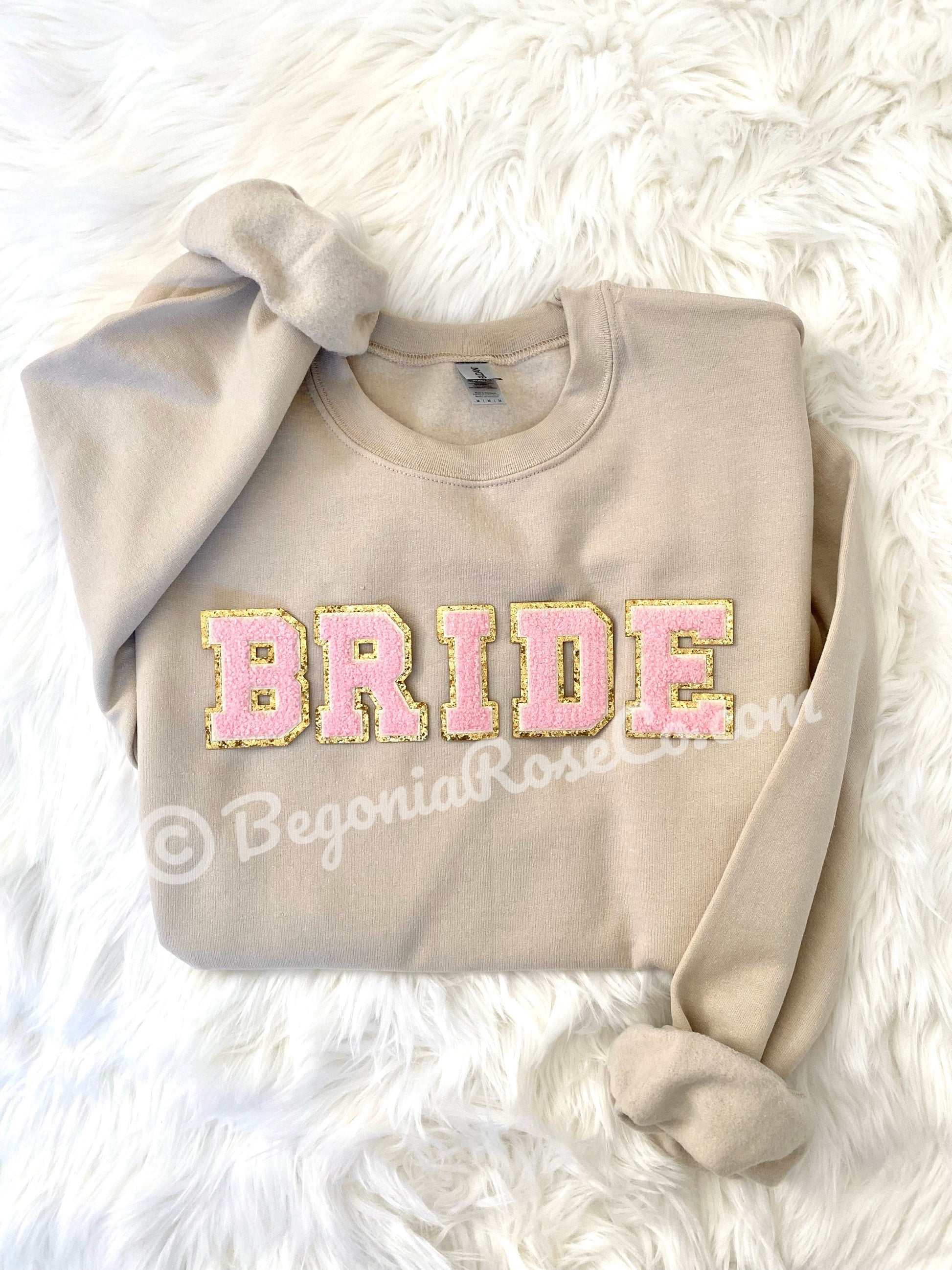 Chenille BRIDE patch crewneck sweatshirt in grey - bachelorette party sweatshirt