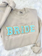 BRIDE crewneck sweatshirt in white modeled - bridal shower gift
