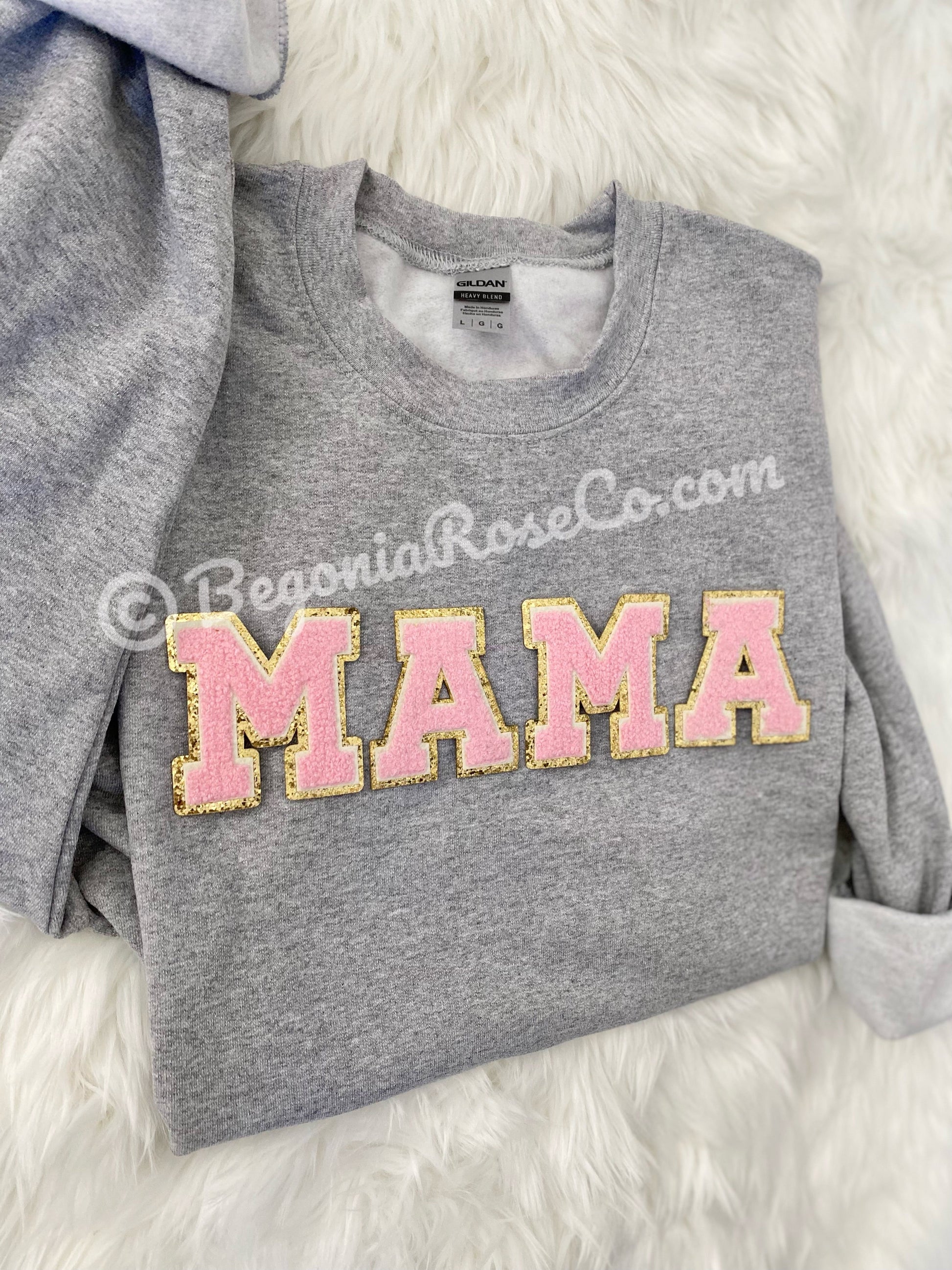 Chenille MAMA Patch Sweatshirt grey color Mother's Day gift
