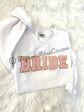 BRIDE patch crewneck sweatshirt in grey modeled - bachelorette sweatshirt