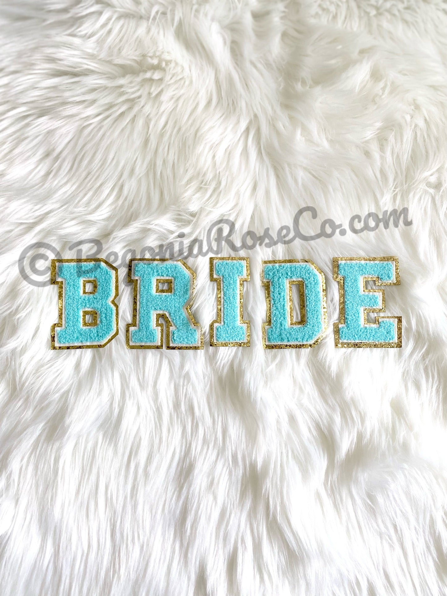 BRIDE chenille patches aqua blue sequin sew on bachelorette decor