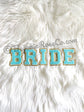 BRIDE aqua blue chenille sequin letter patches sew-on iron-on bride robe patch