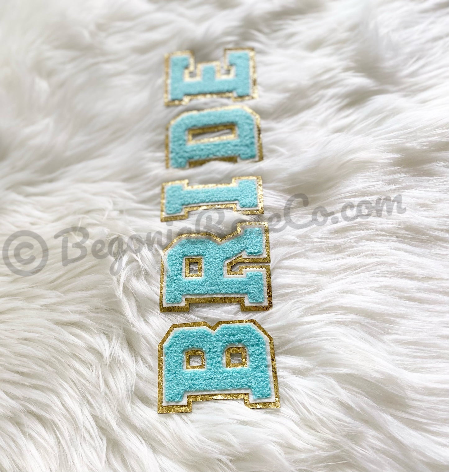 BRIDE chenille patches powder blue sequin sew on wedding day robe patch