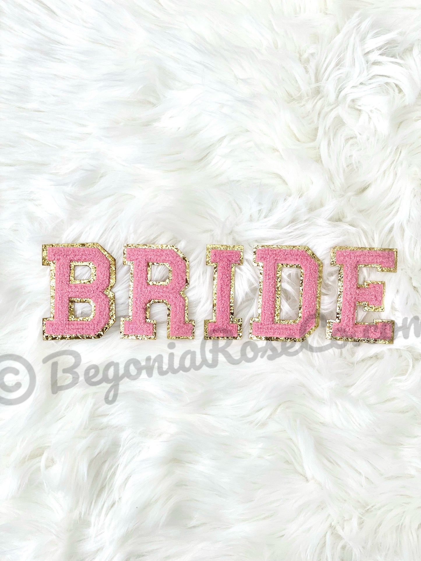 BRIDE off-white chenille letter patches iron-on sew-on bridal jacket patch