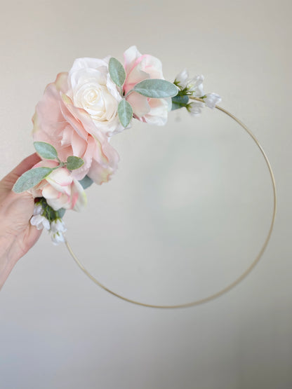 Floral Hoop Wreath, Nursery Floral Wreath, Nursery Wall Decor Girl, Photo Prop Wreath, Baby Shower Wreath Girl Nursery, Farmhouse Decor