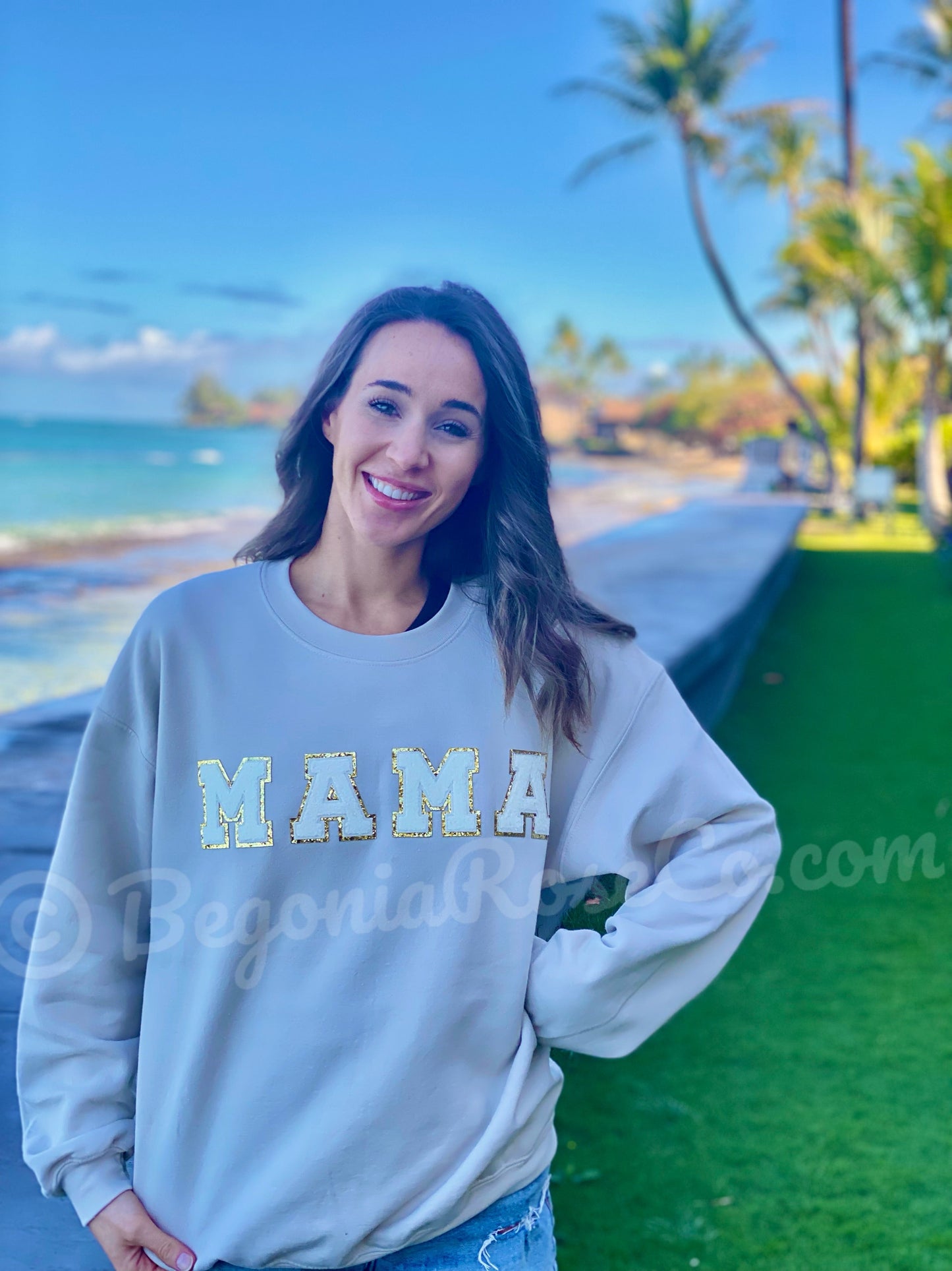 Chenille MAMA Patch Crewneck Sweatshirt