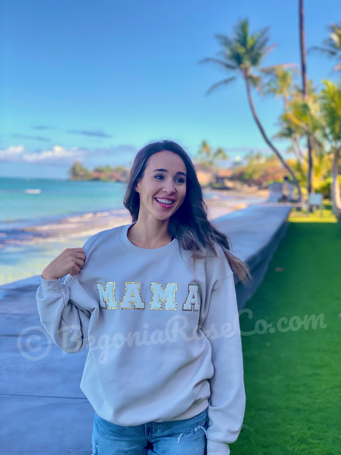 Chenille MAMA Patch Crewneck Sweatshirt