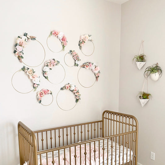 Floral Hoop Wreath, Nursery Floral Wreath, Nursery Wall Decor Girl, Photo Prop Wreath, Baby Shower Wreath Girl Nursery, Farmhouse Decor