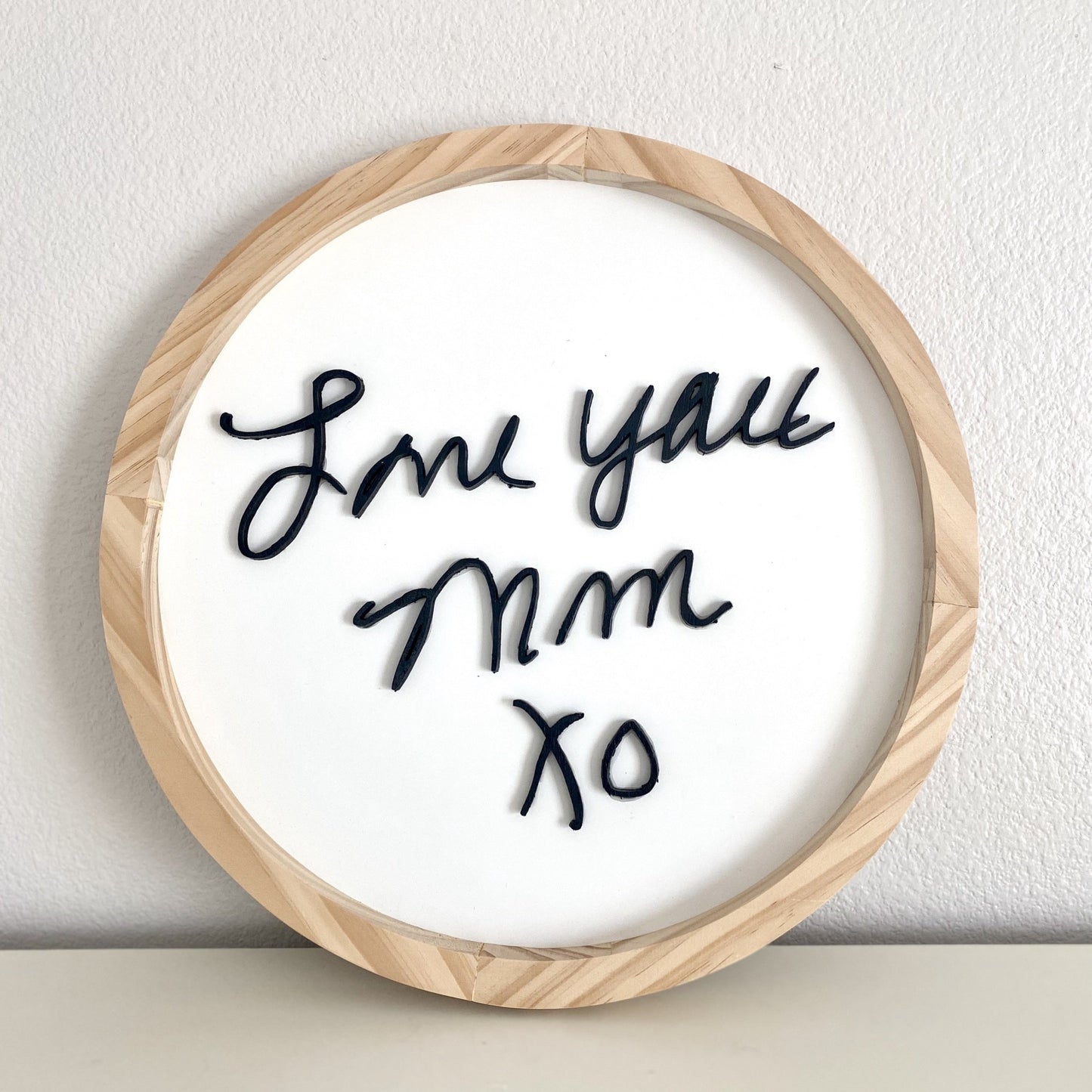 Personalized Handwriting Sign circular wood frame with raised laser cut lettering - memorial keepsake gift