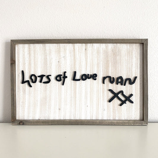 Custom wood handwriting sign rectangular style with personalized laser cut text - nursery wall decor