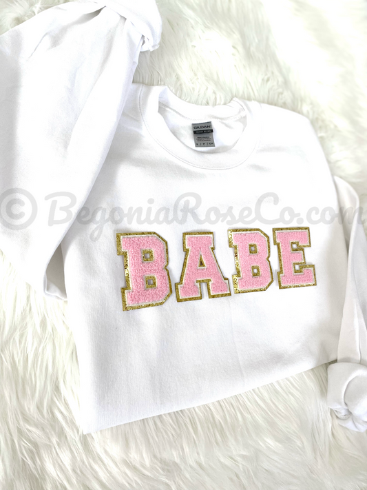 BABE chenille patch sweatshirt in grey - best friend gift or girl trip shirt