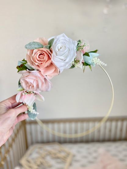 Floral Hoop Wreath, Nursery Floral Wreath, Nursery Wall Decor Girl, Photo Prop Wreath, Baby Shower Wreath Girl Nursery, Farmhouse Decor