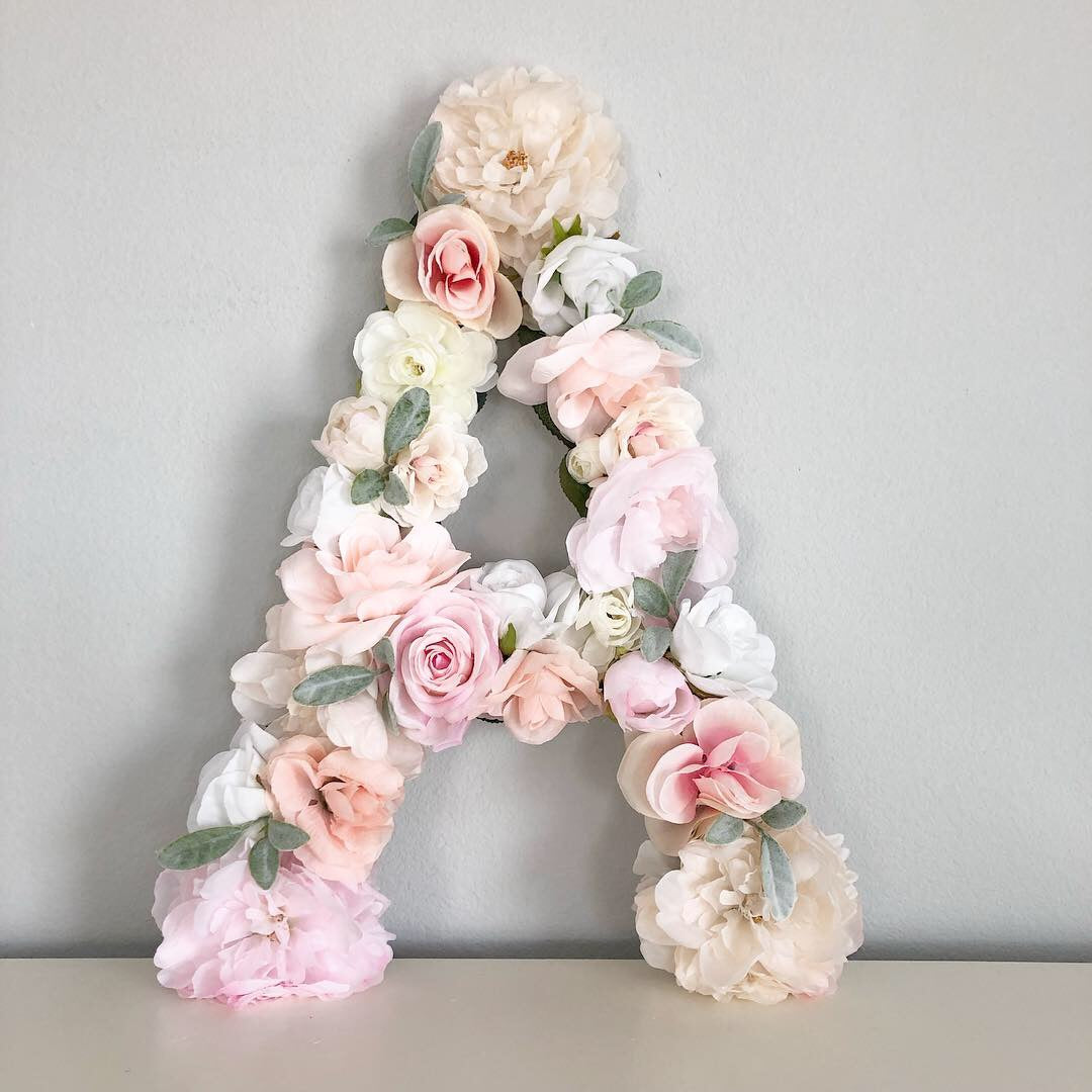 Floral letter shabby chic blush decor for nursery and bridal shower
