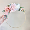 Artificial Flower Hoop Wreath Realistic Home Gallery Art, designer-grade silk botanicals on hoop