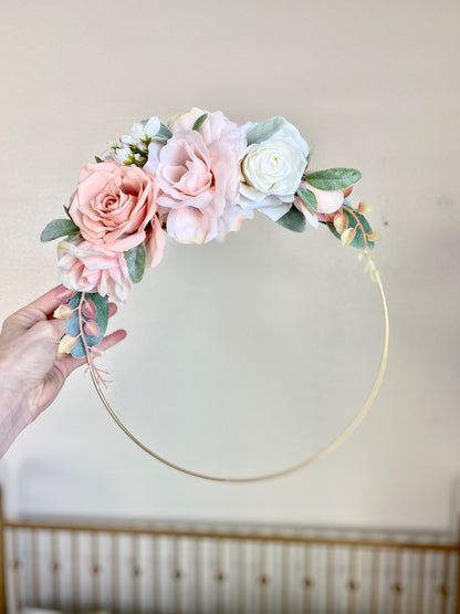 Modern Floral Hoop Wreath Minimalist Home Wall Art