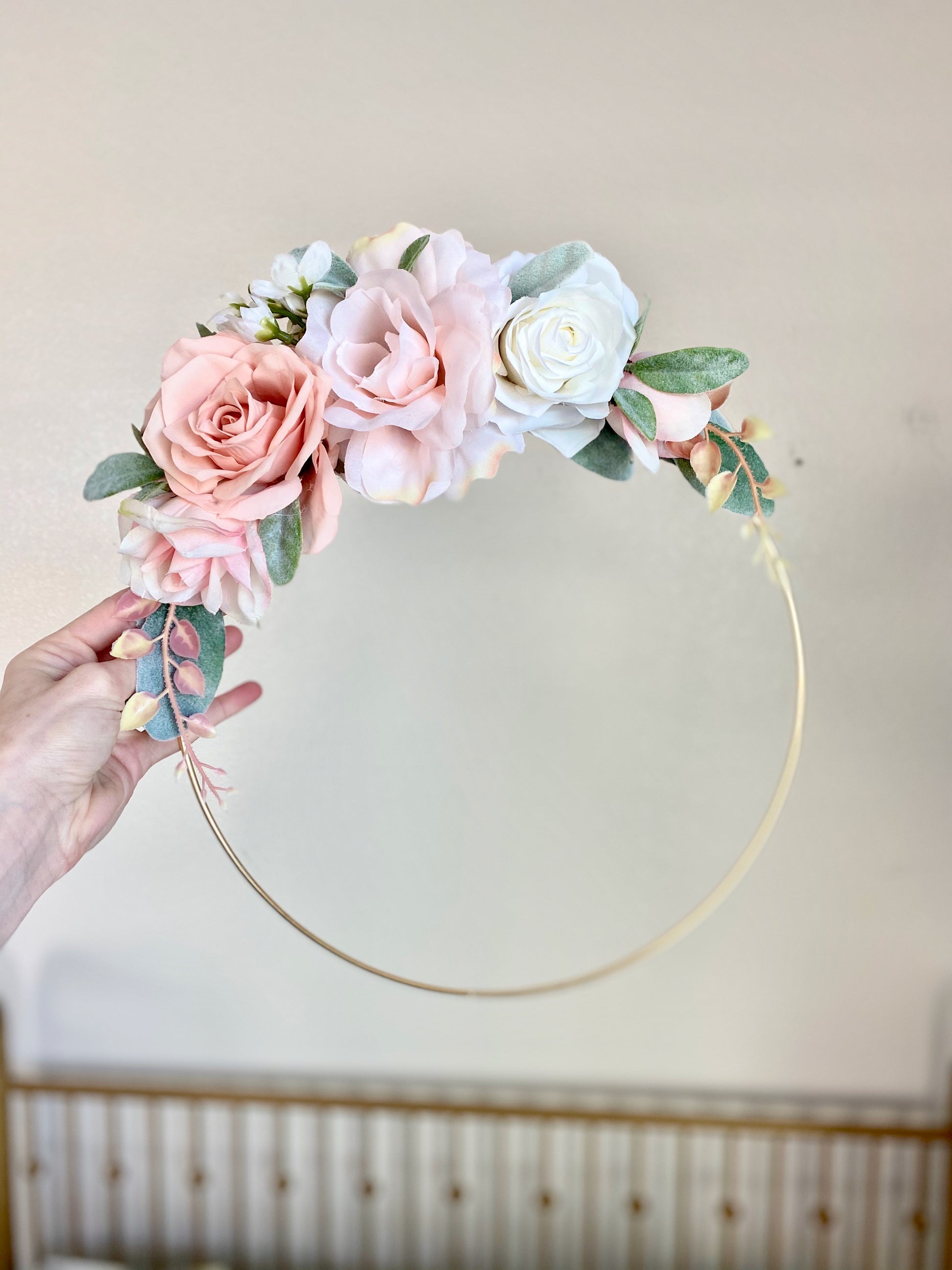Floral hoop wreath custom color nursery wall art first birthday