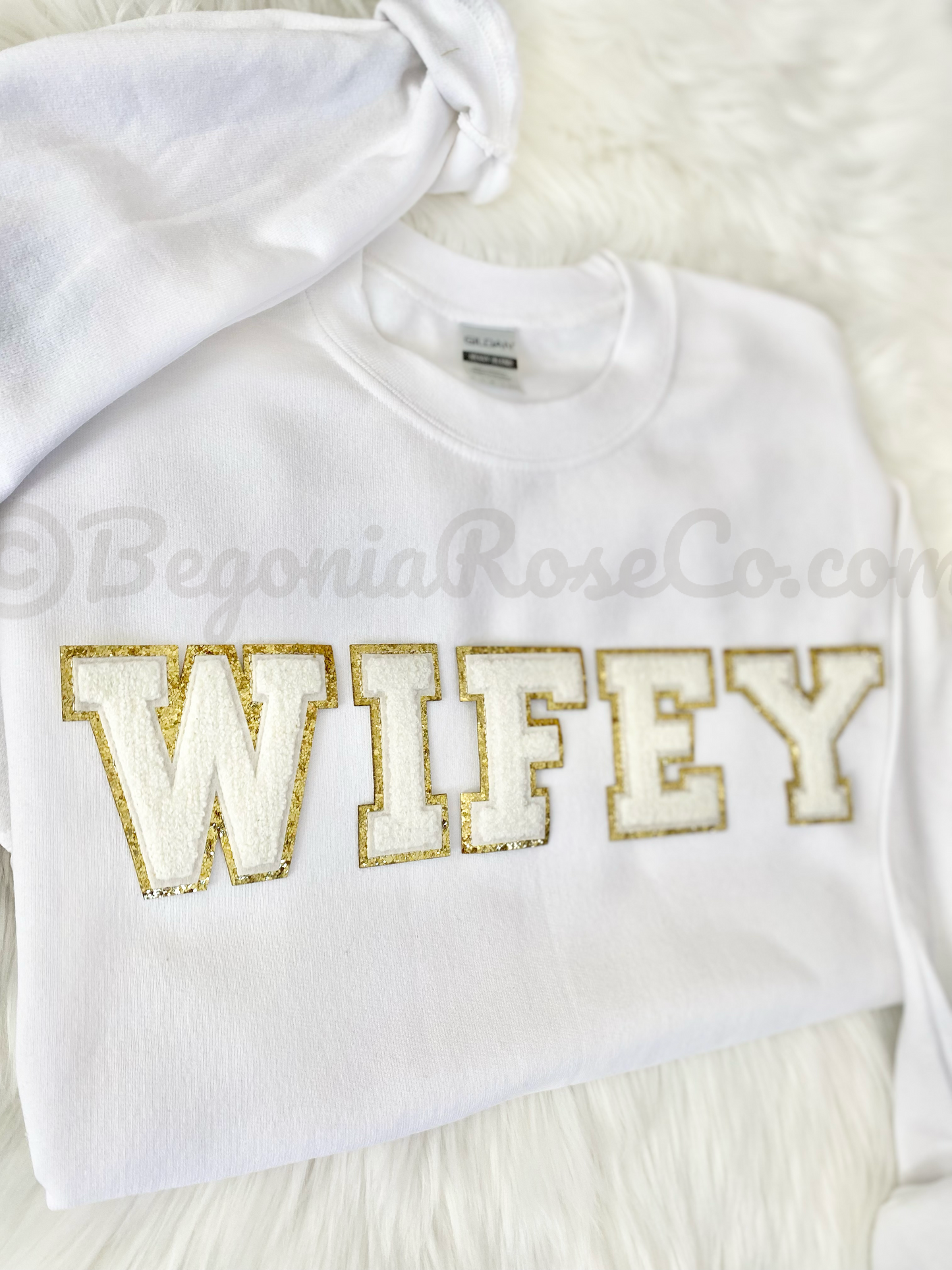 WIFE chenille patch crewneck sweatshirt in white - wife sweatshirt gift