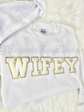 WIFEY patch sweatshirt close-up chenille letter patches 8cm detail