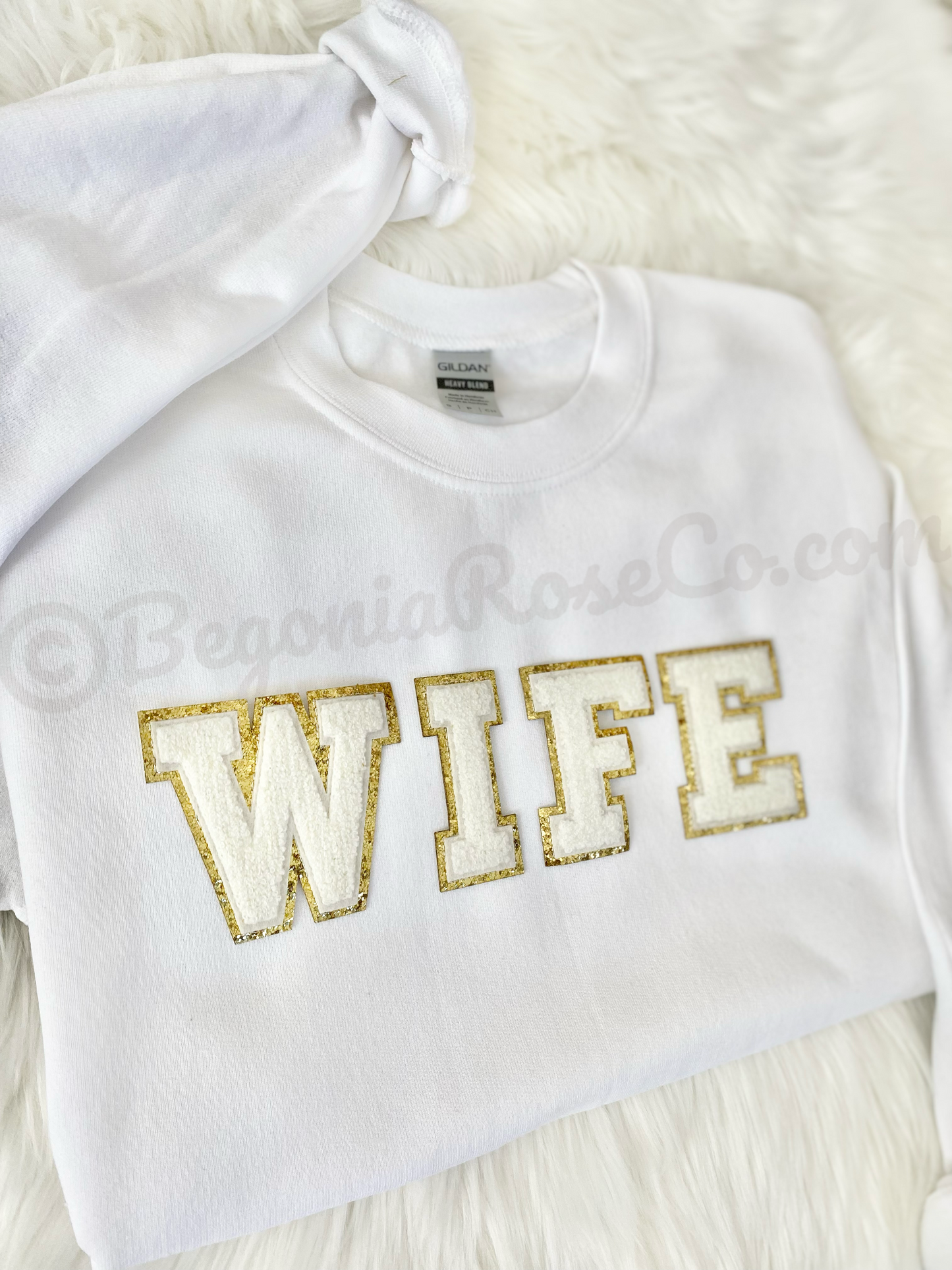 WIFEY chenille patch sweatshirt in grey with aqua patch - engagement party gift